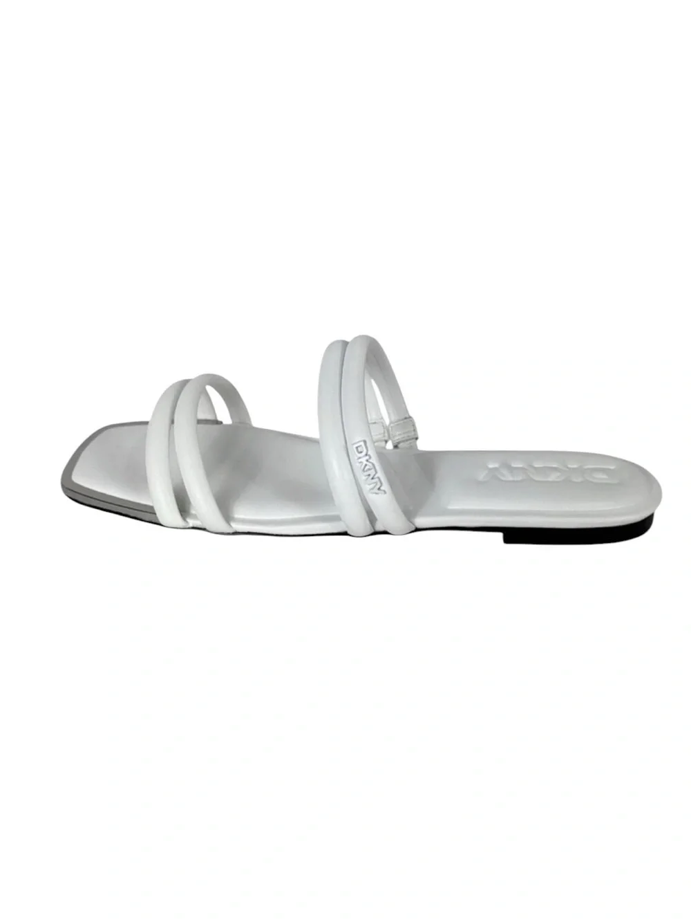 DKNY Dee Women's 8M Multiband Flat Sandal White Square Toe NWOB‎